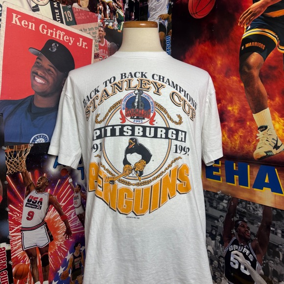 Vintage Pittsburgh Penguins 1992 Stanley Cup Champions NHL T Shirt Hockey Sz XL - Picture 1 of 6